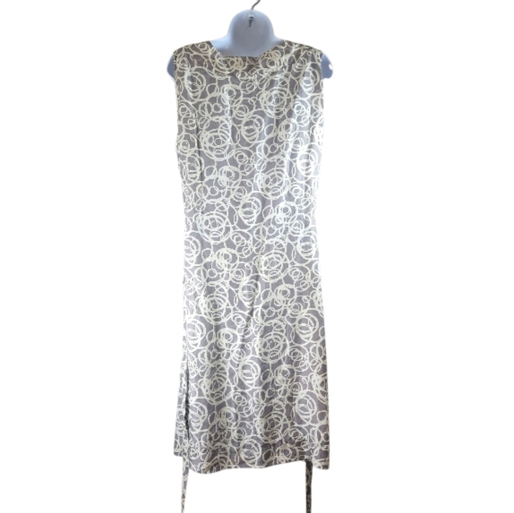 Garnet Hill gray white silk wrap sheath dress Womens 14 - Picture 2 of 10